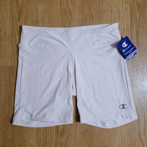 Champion Quick Dry Reverse Weave Women's Classic Bike Shorts Heather Beige Tan L - Picture 1 of 6